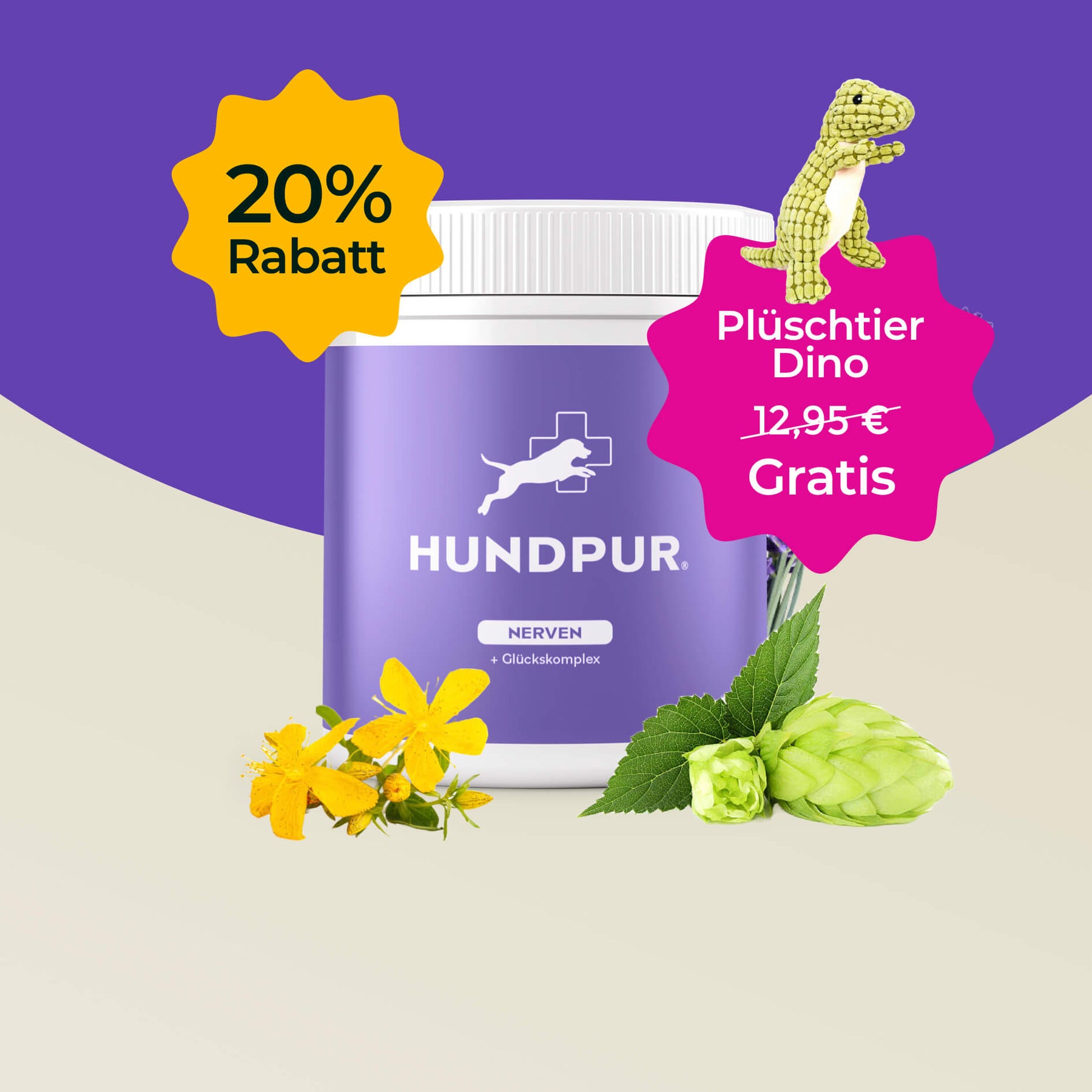 Hundpur® Nerven mit Glückskomplex 20% + Gratis Dino