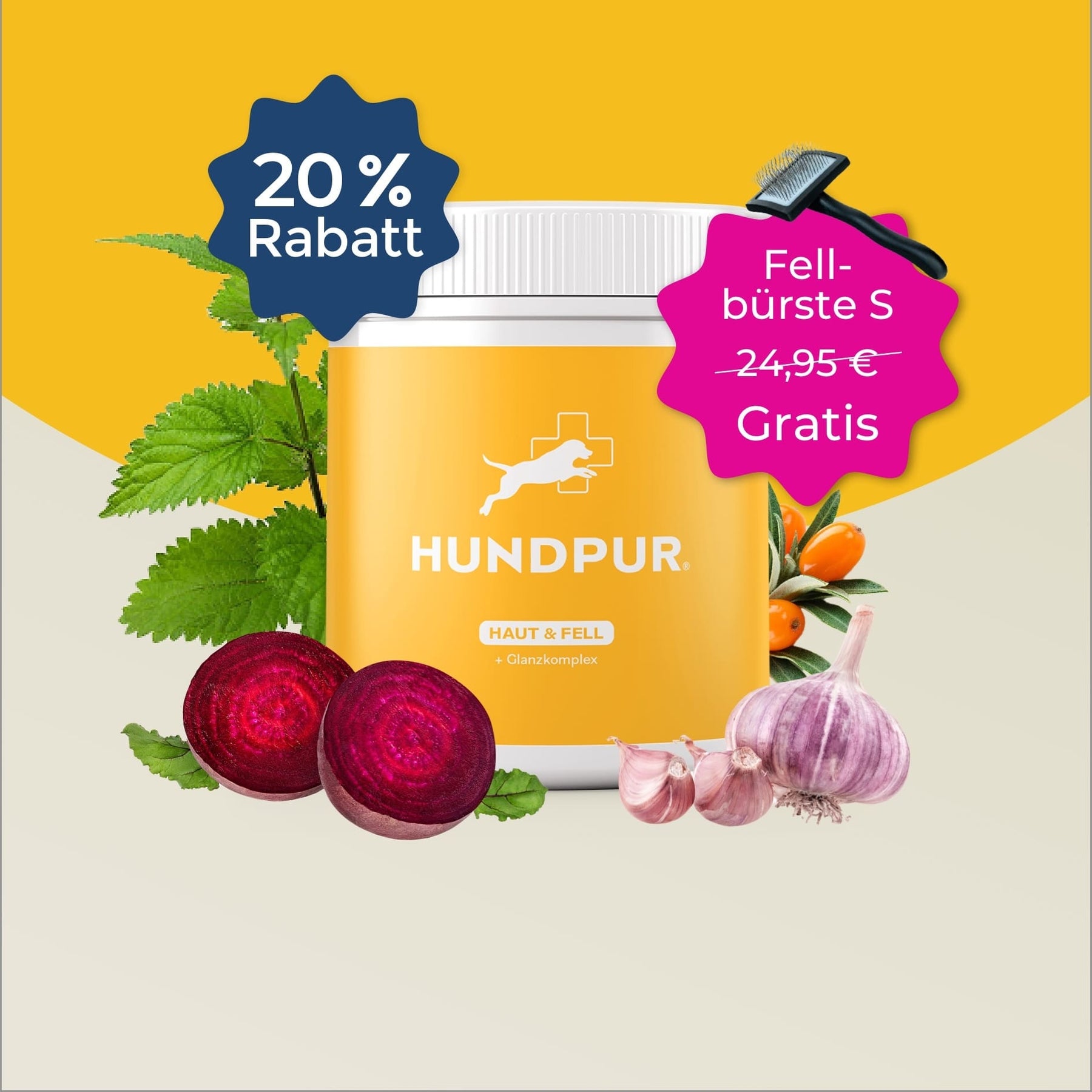 Hundpur® Haut und Fell 20% + Gratis Fellbürste